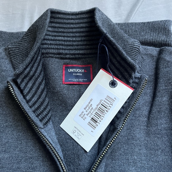 UNTUCKit Men’s Merino Wool Quarter-Zip Sweater | Sz. XL | NWT - Picture 3 of 6